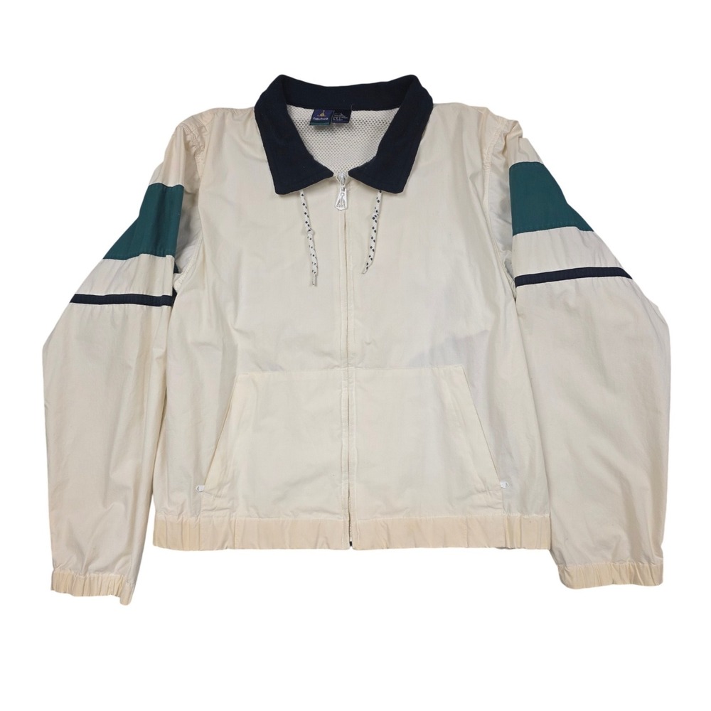 Vintage 90s Nautica Windbreaker Jacket Men's Large Cream Colorblock Retro Sporty